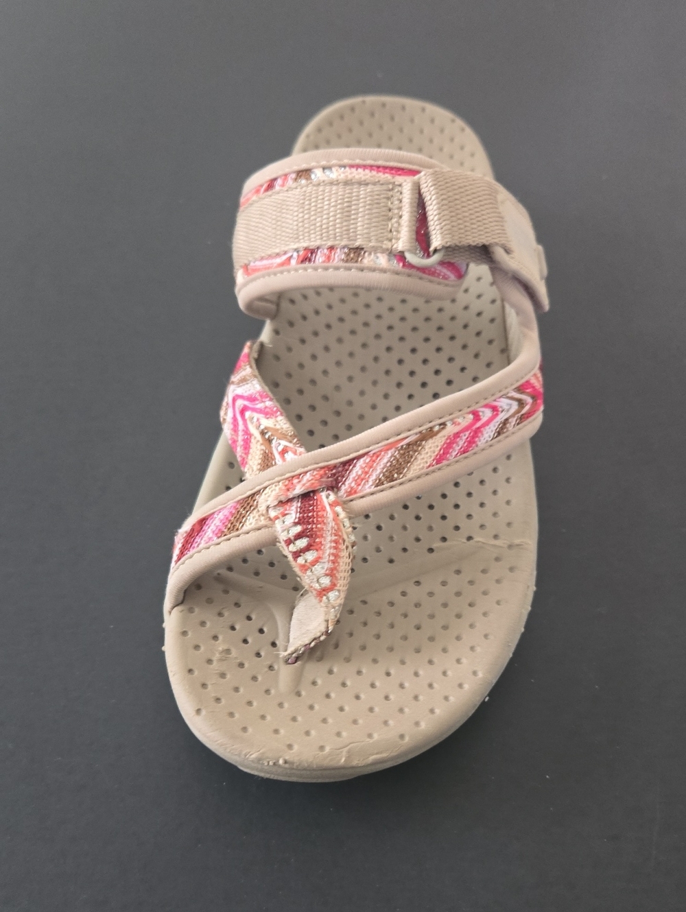 SKECHERS Slide Sandal with Pink Patterned Straps - Picture 2 of 6